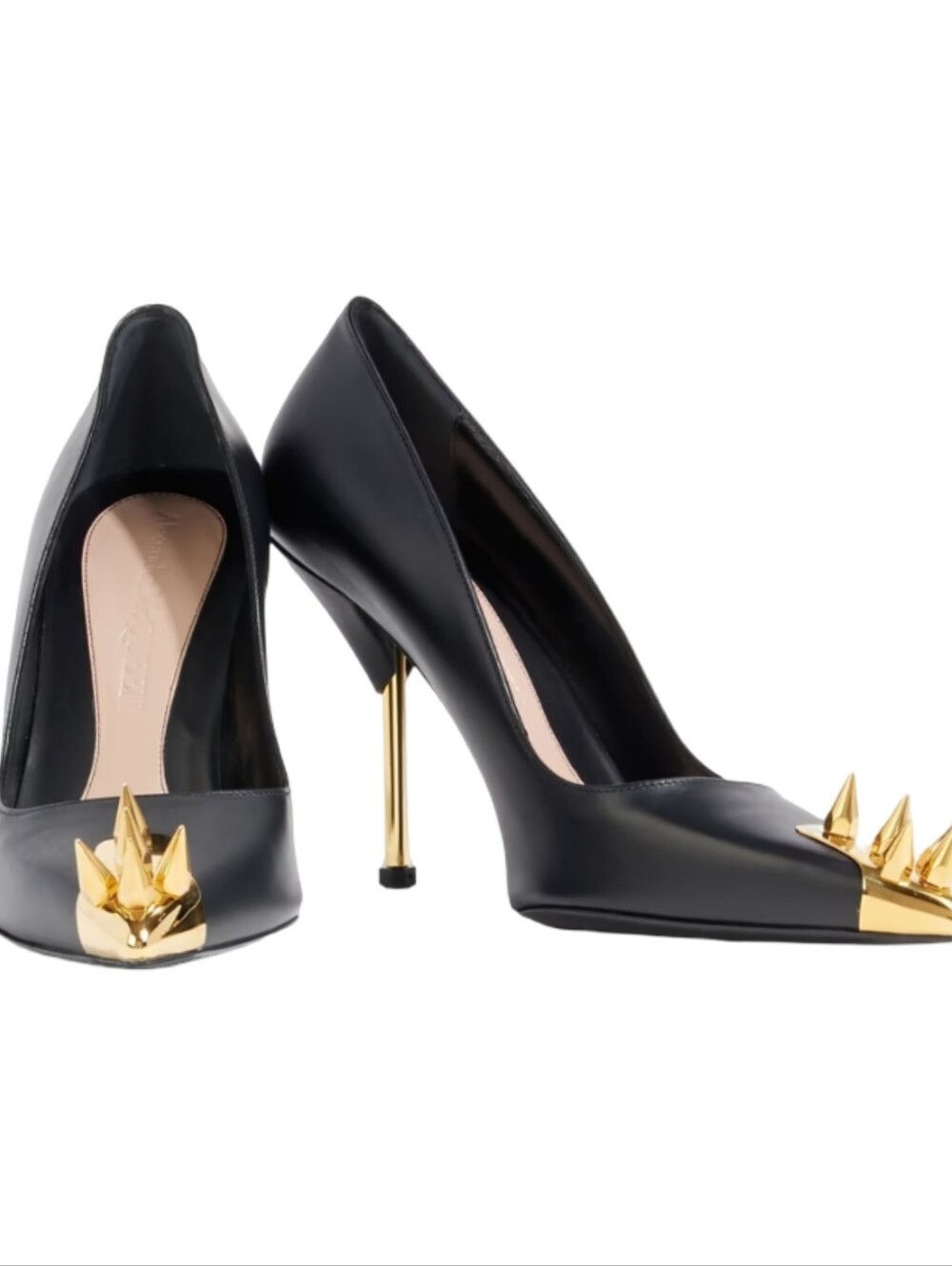 Alexander McQueen Punk Spike Gold Cap Toe Leather Pumps Size 39